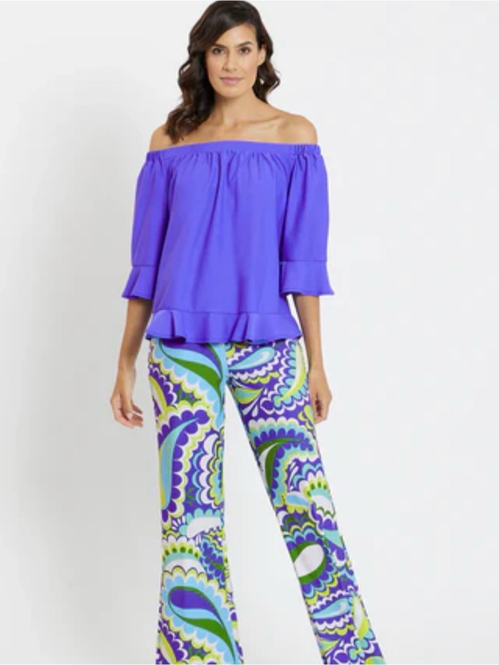 Jude Connally Wide-Leg Pants - Green & Purple size medium